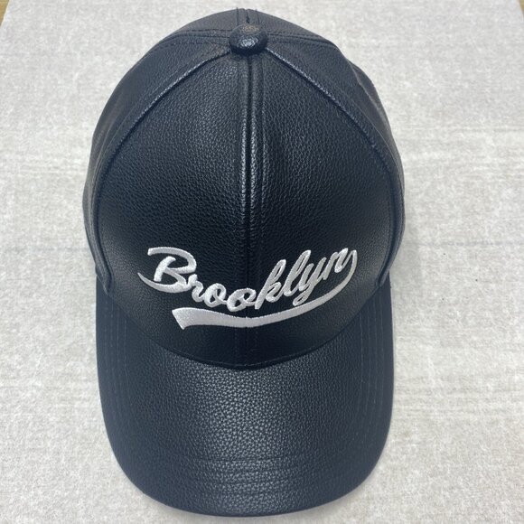Brooklyn New York Baseball Cap Adjustable Hat Embroidered Logo Faux Leather - Picture 2 of 16